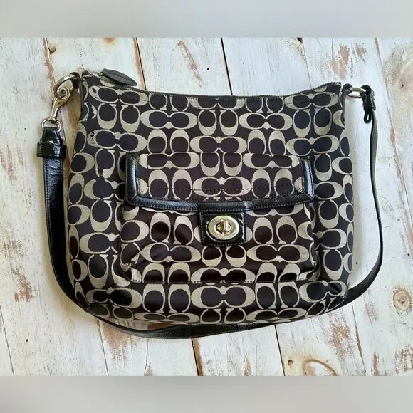 COACH black Penelope shoulder bag, Y2K canvas monogram logo purse F19232 casual - Picture 16 of 16